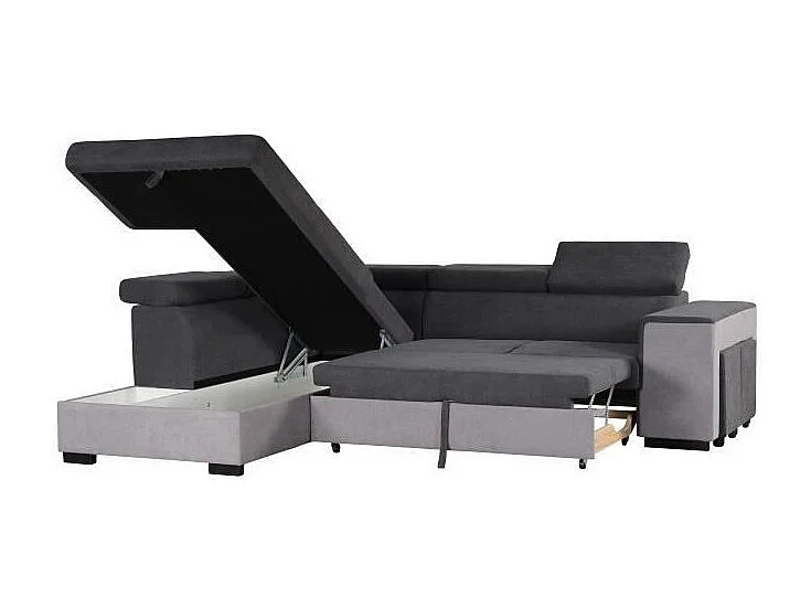 Divano d'angolo sinistro convertibile ARMSTRONG con contenitore 5 posti - Tessuto grigio chiaro e grigio scuro - L 271 x P 220 x H 77 cm