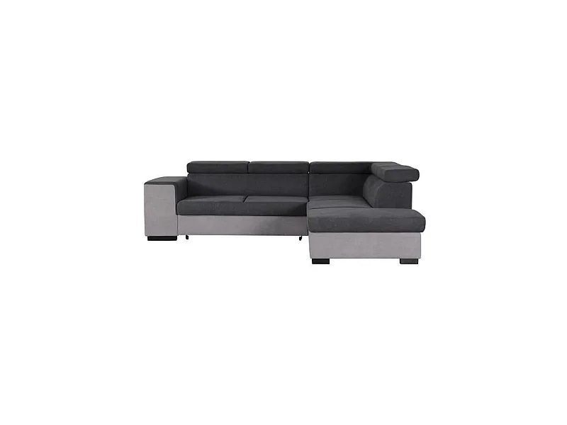 ARMSTRONG Canape dangle droit convertible + coffre 5 places - Tissu gris clair et gris fonce - L 271 x P 220 x H 77 cm