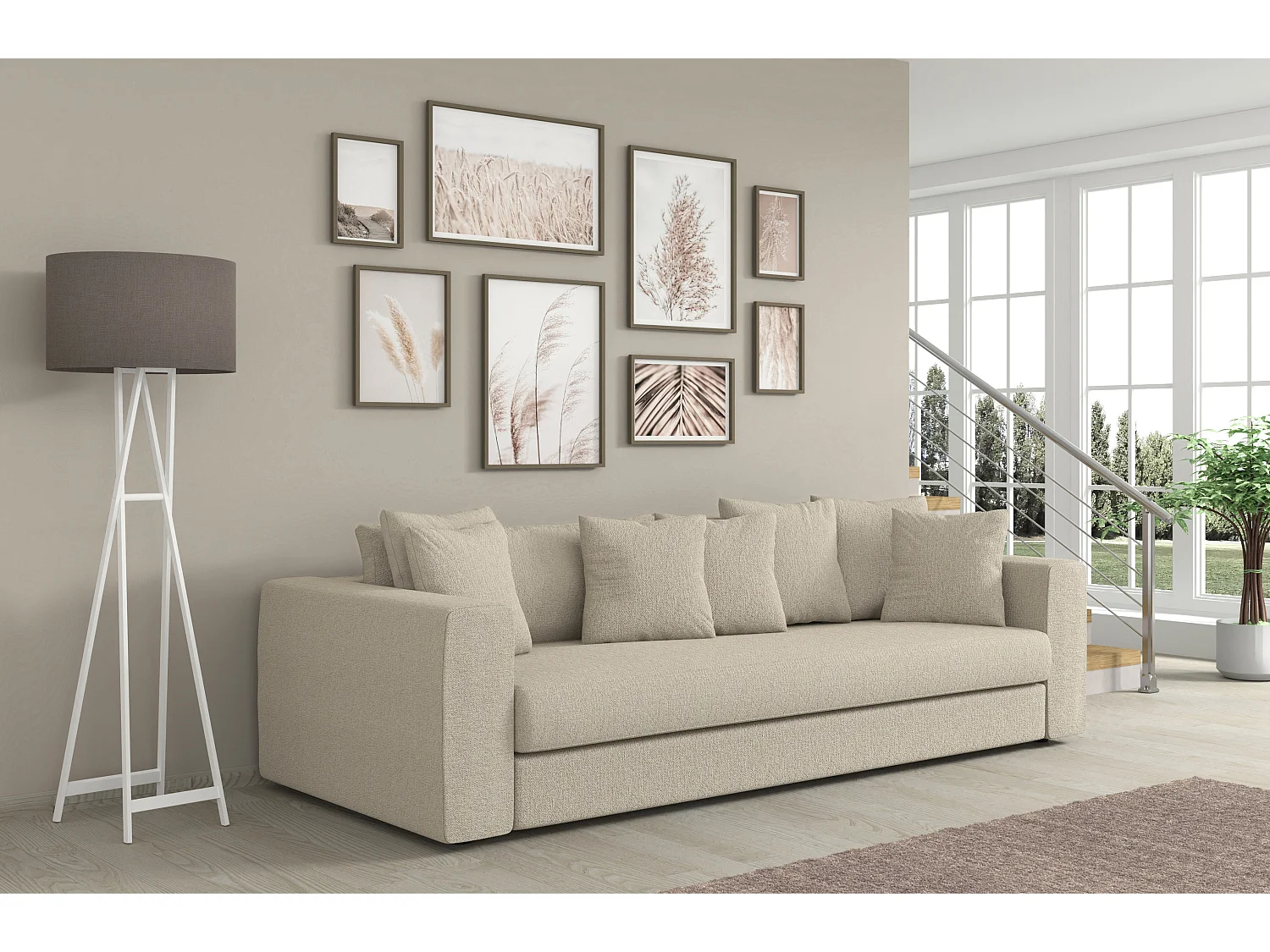 Canapé droit CALDO en tissu sable  3 places