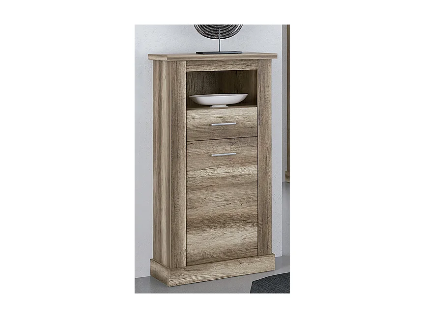 Buffet haut, meuble de rangement coloris Chêne vieilli - Longueur 66 x Profondeur 36,60 x Hauteur 135 cm