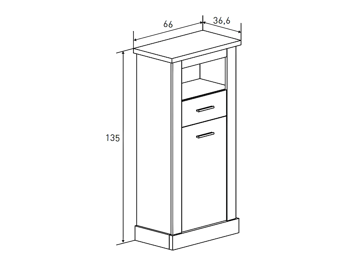 Buffet haut, meuble de rangement coloris Chêne cambrian, blanc - Longueur 66 x Profondeur 36,60 x Hauteur 135 cm