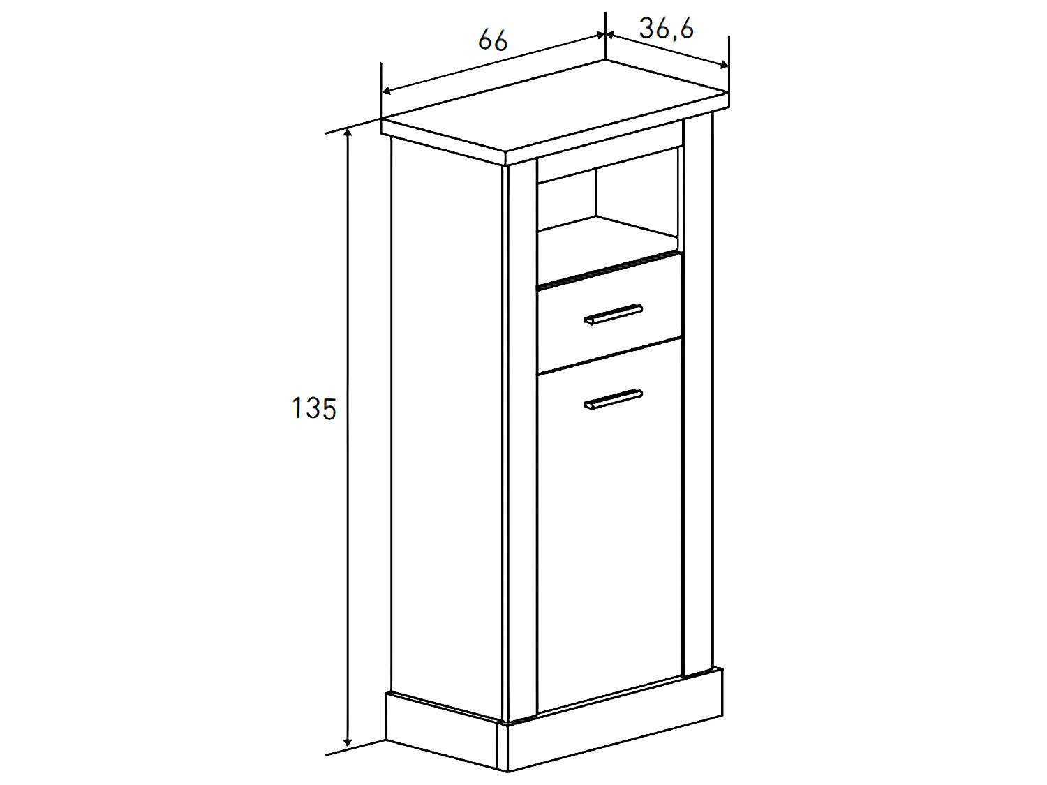 Buffet haut, meuble de rangement coloris Chêne cambrian, blanc - Longueur 66 x Profondeur 36,60 x Hauteur 135 cm