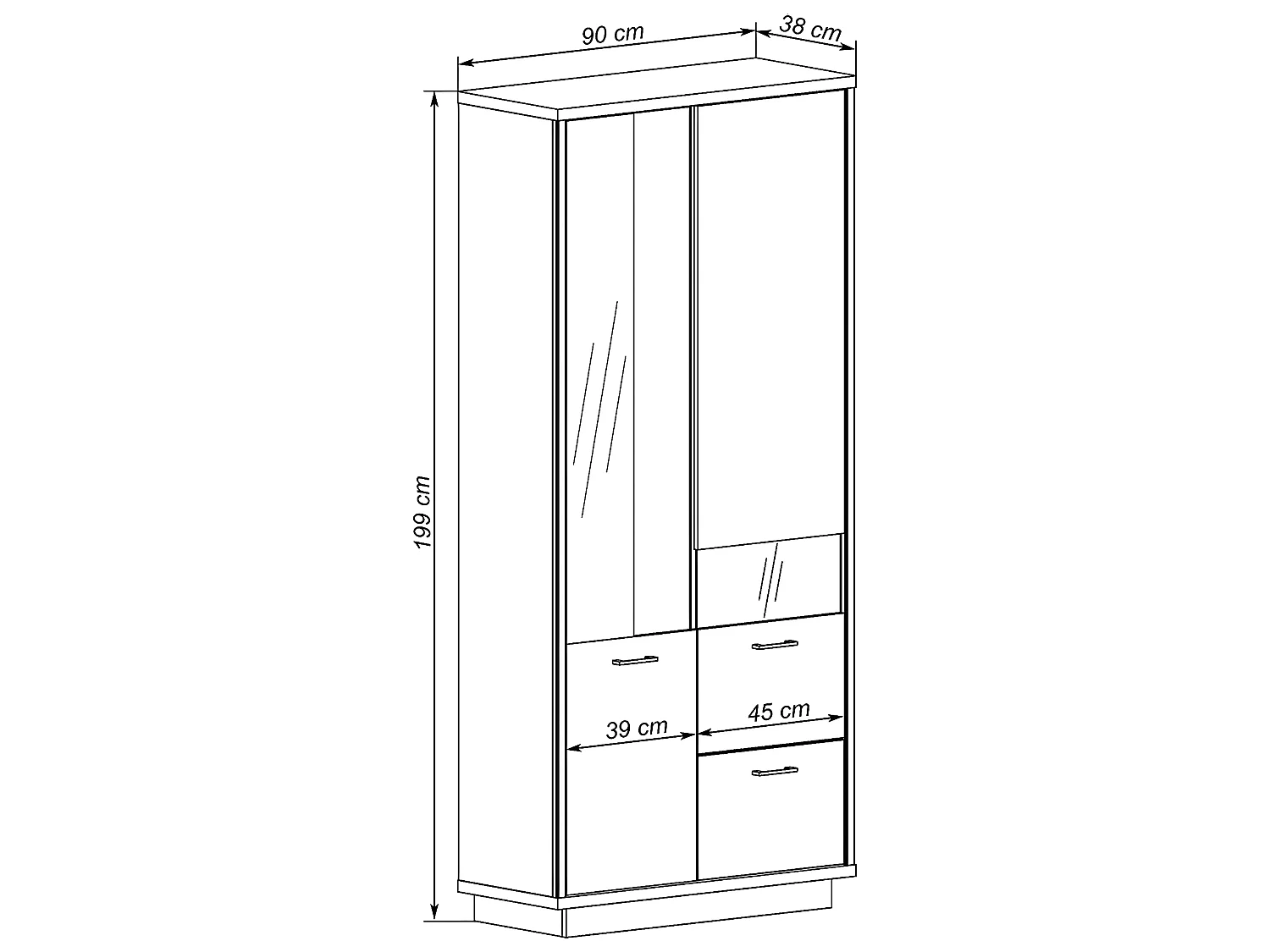 Vitrine, buffet haut coloris Chêne, graphite - Longueur 90 x Profondeur 38  x hauteur 199  cm