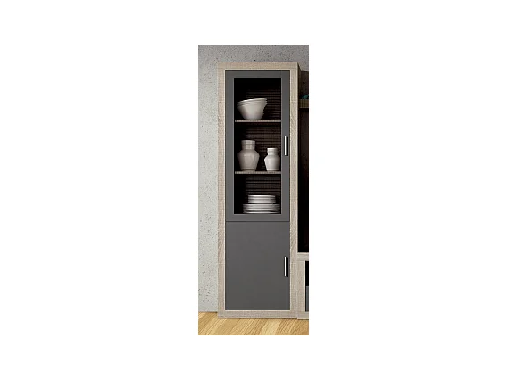 Vitrine, meuble de rangement coloris chêne cambrian, graphite - Longueur 60 x profondeur 34,60 x hauteur 193 cm