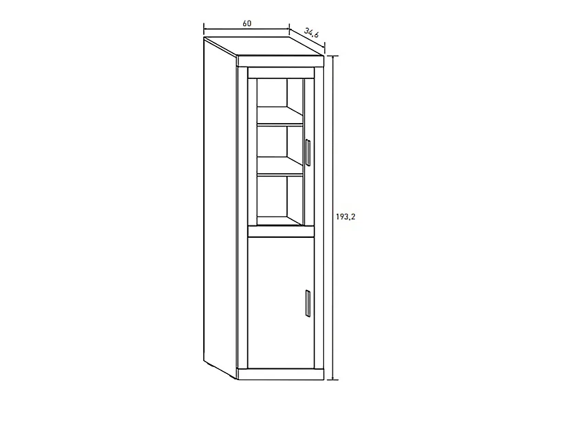 Vitrine, meuble de rangement coloris chêne cambrian, graphite - Longueur 60 x profondeur 34,60 x hauteur 193 cm