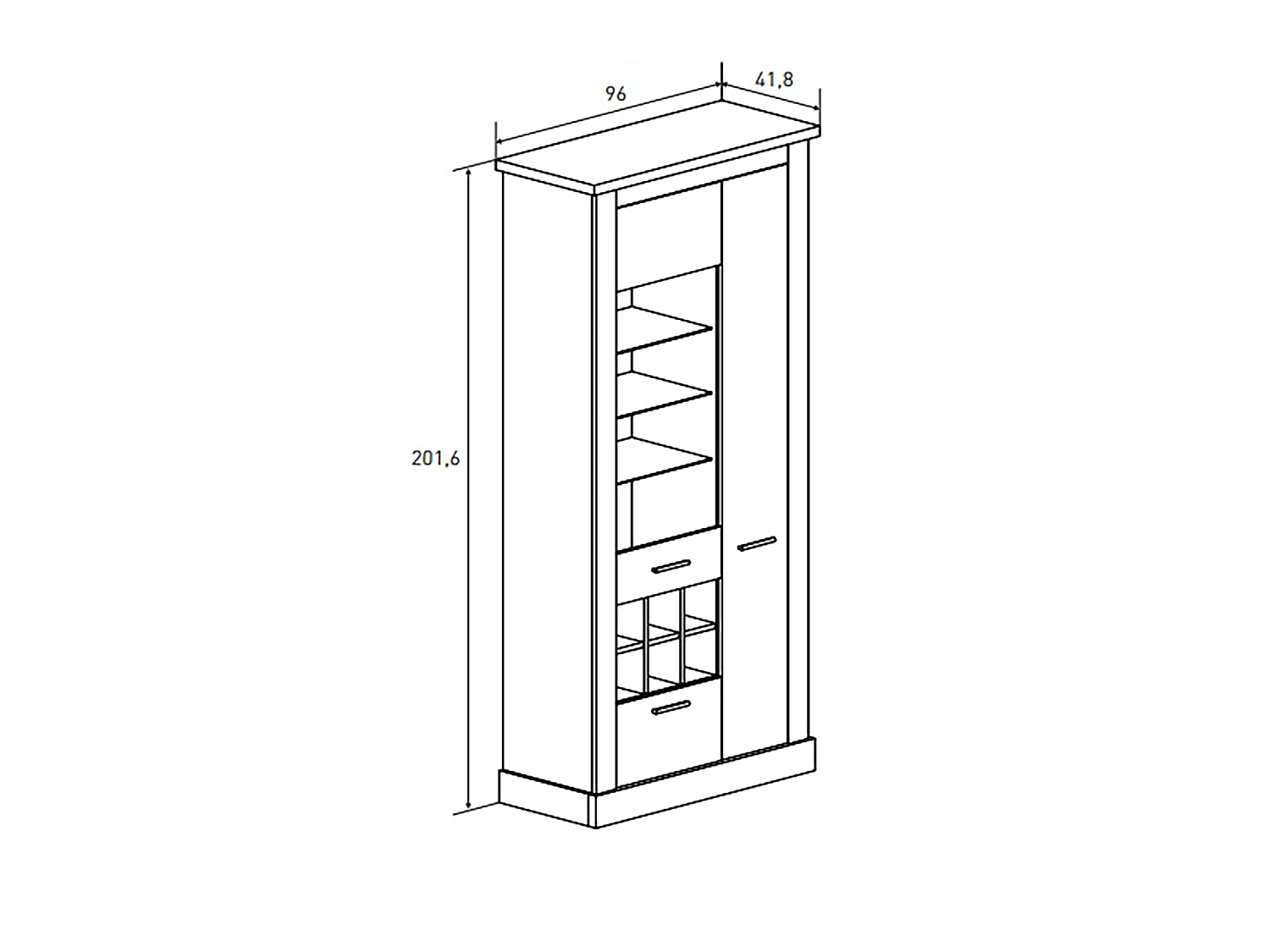 Vitrine, meuble de rangement avec LED coloris chêne vieilli - Longueur 96 x profondeur 41,8 x hauteur 201,6 cm