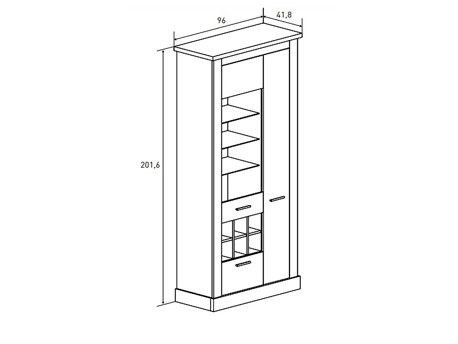 Vitrine, meuble de rangement avec LED coloris chêne vieilli - Longueur 96 x profondeur 41,8 x hauteur 201,6 cm