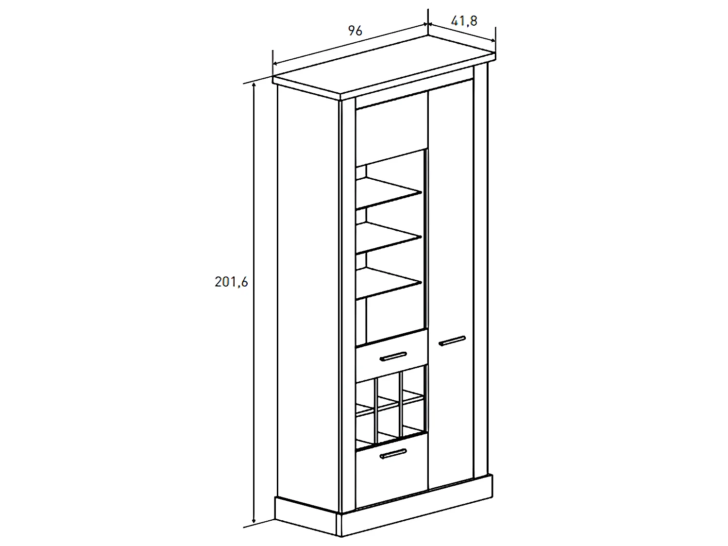 Vitrine, meuble de rangement avec LED coloris chêne vieilli - Longueur 96 x profondeur 41,8 x hauteur 201,6 cm