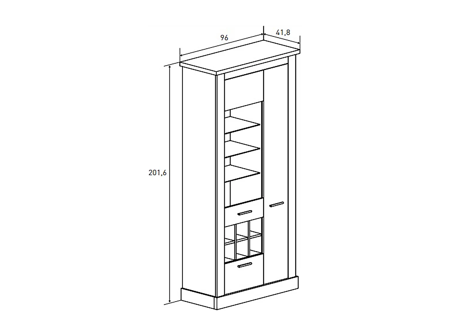Vitrine, meuble de rangement avec LED coloris chêne vieilli - Longueur 96 x profondeur 41,8 x hauteur 201,6 cm