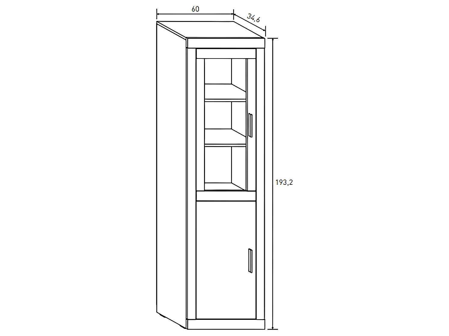 Vitrine, meuble de rangement coloris chêne cambrian, effet textile - Longueur 60 x profondeur 34,60 x hauteur 193 cm