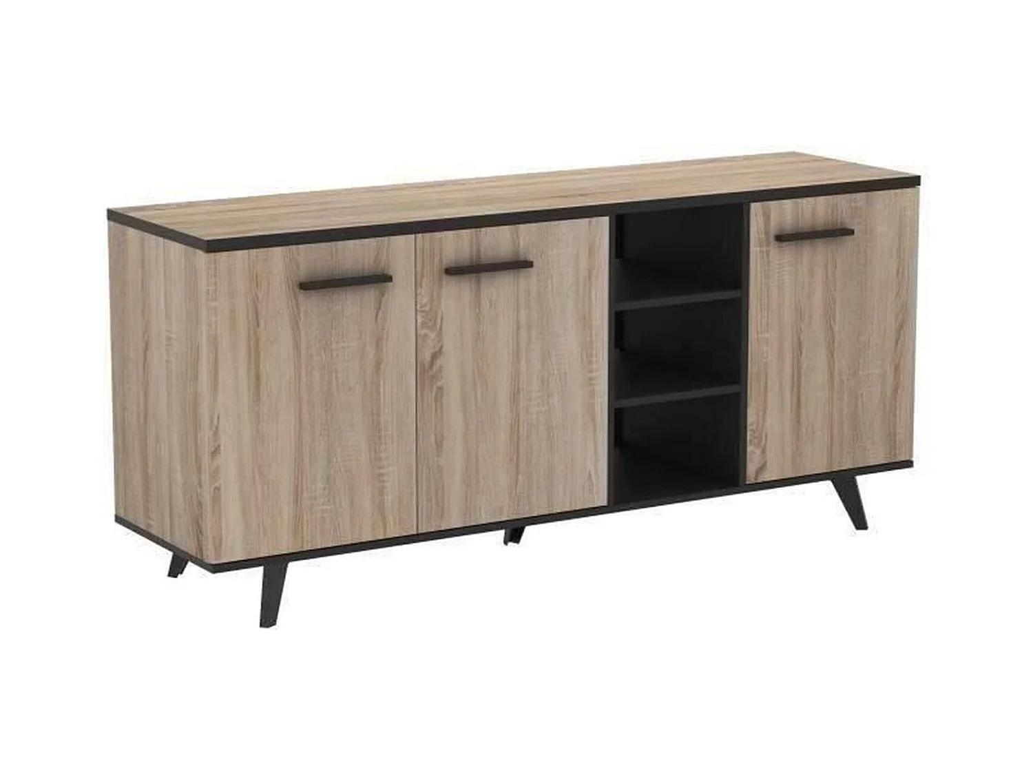Ensemble scandinave meuble TV + table basse + buffet mélaminé - chêne brossé et noir