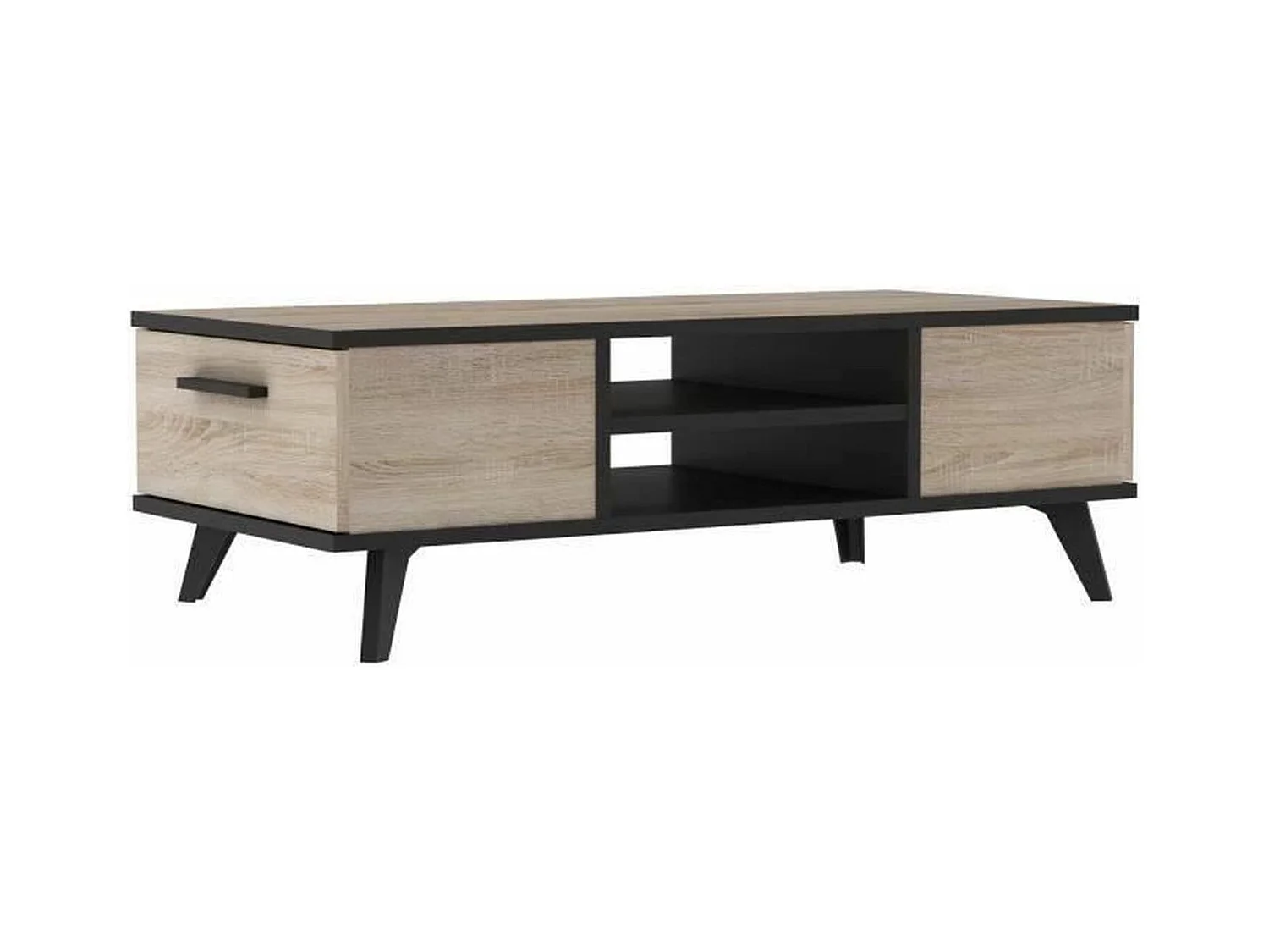 Ensemble scandinave meuble TV + table basse + buffet mélaminé - chêne brossé et noir