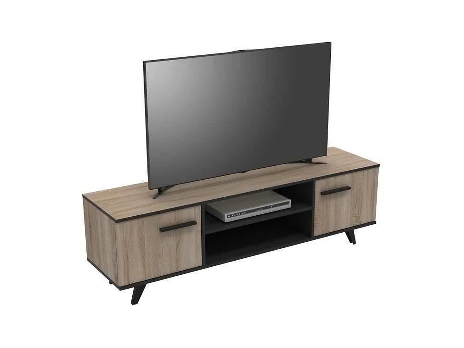 Ensemble scandinave meuble TV + table basse + buffet mélaminé - chêne brossé et noir