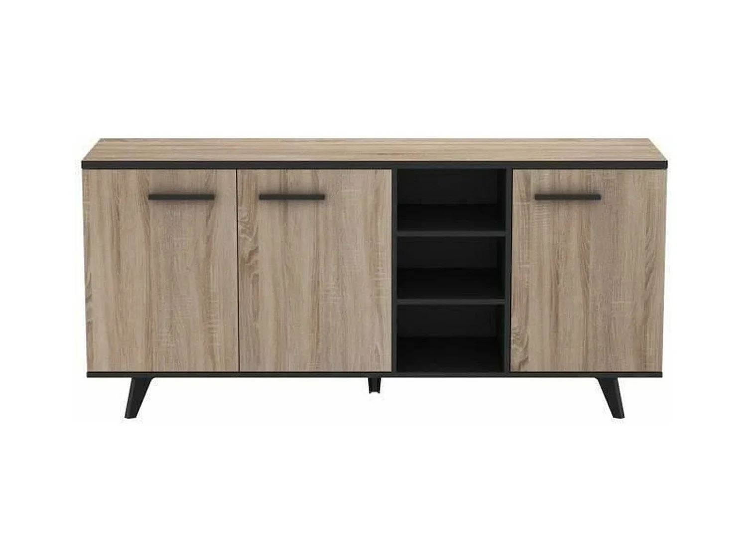 Ensemble scandinave meuble TV + table basse + buffet mélaminé - chêne brossé et noir
