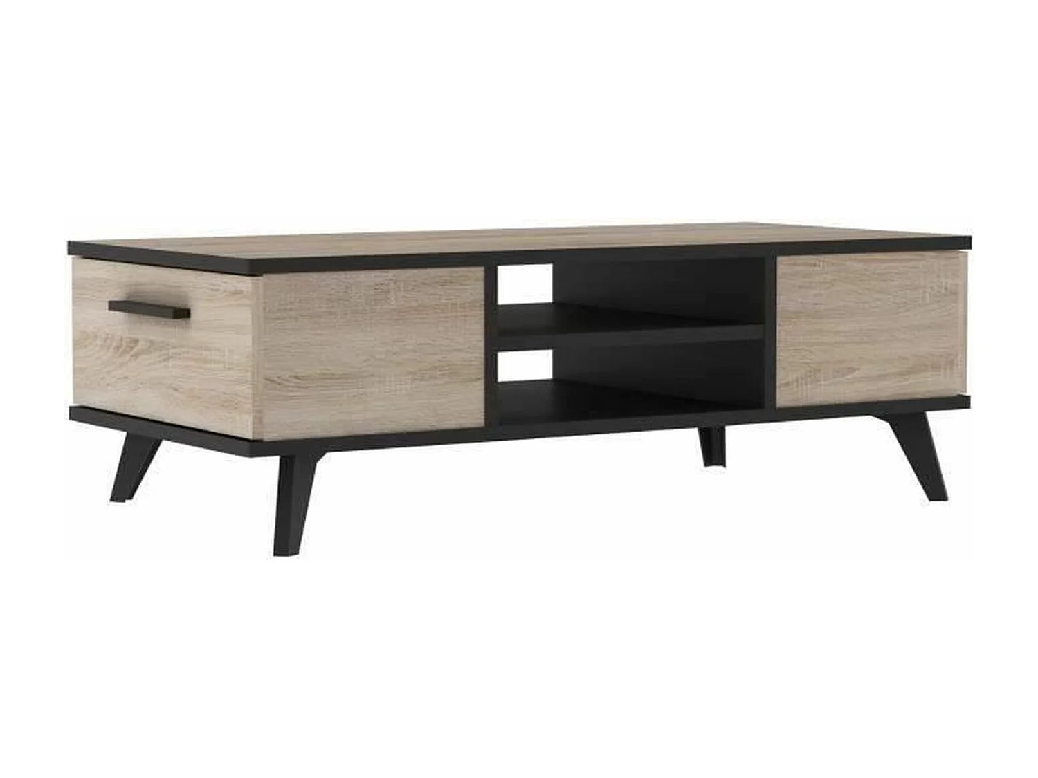 Ensemble scandinave meuble TV + table basse + buffet mélaminé - chêne brossé et noir