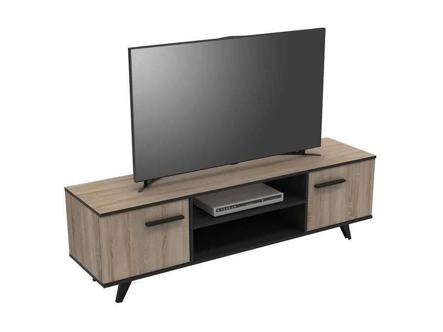 Ensemble scandinave meuble TV + table basse + buffet mélaminé - chêne brossé et noir