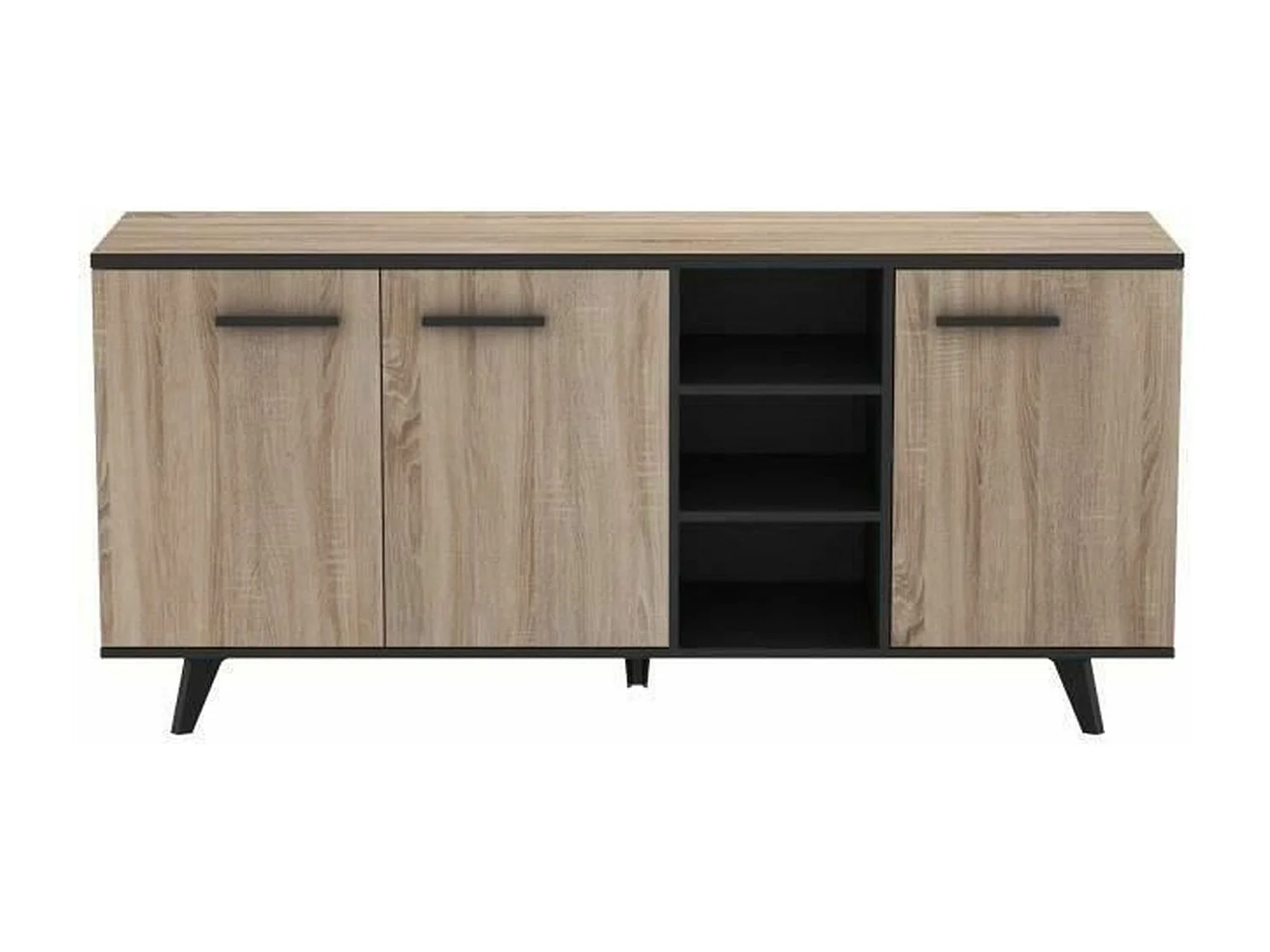 Ensemble scandinave meuble TV + table basse + buffet mélaminé - chêne brossé et noir