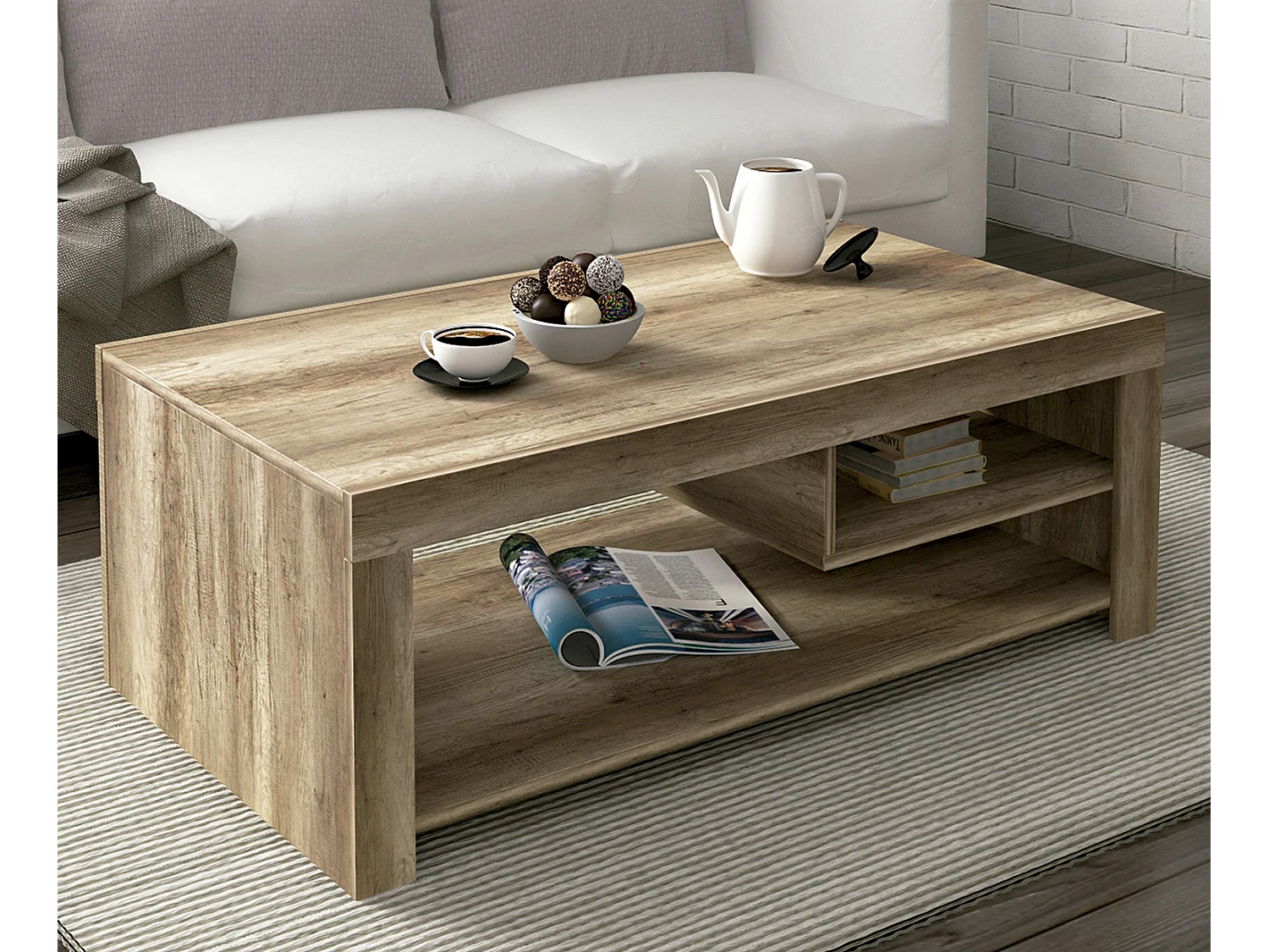 Table basse coloris chêne vieilli - longueur 110,20 x profondeur 60 x hauteur 40 cm