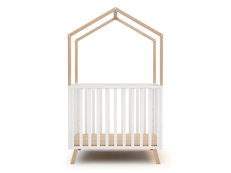 Parque infantil bebé evolutivo en casita CONFORT madera - Blanco/Haya Barnizada - 100 x 100 cm