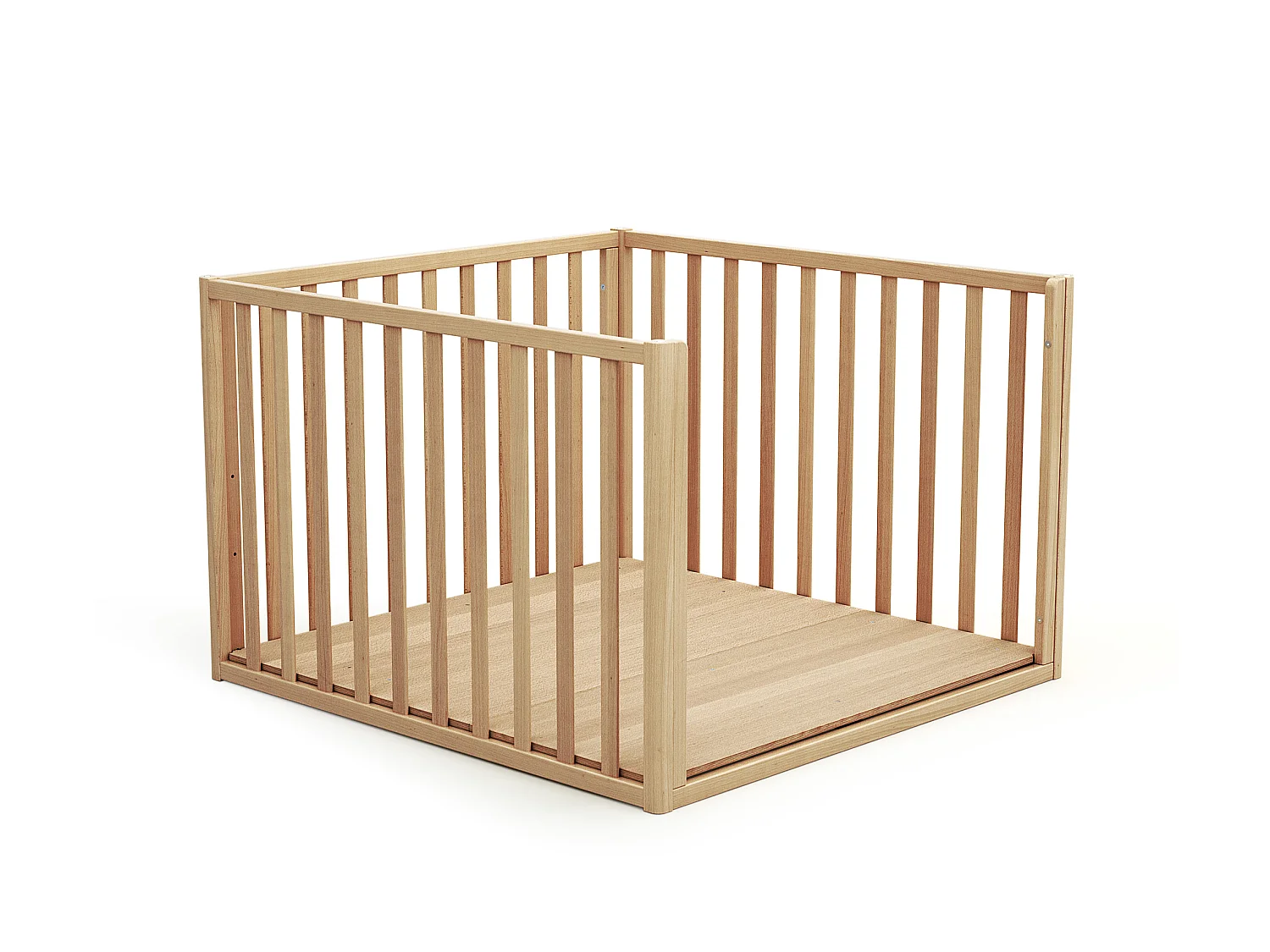 Parc bébé évolutif cabane en bois CONFORT Hêtre Verni 100 x 100 cm