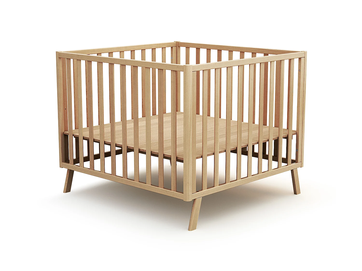 Parc bébé évolutif cabane en bois CONFORT Hêtre Verni 100 x 100 cm