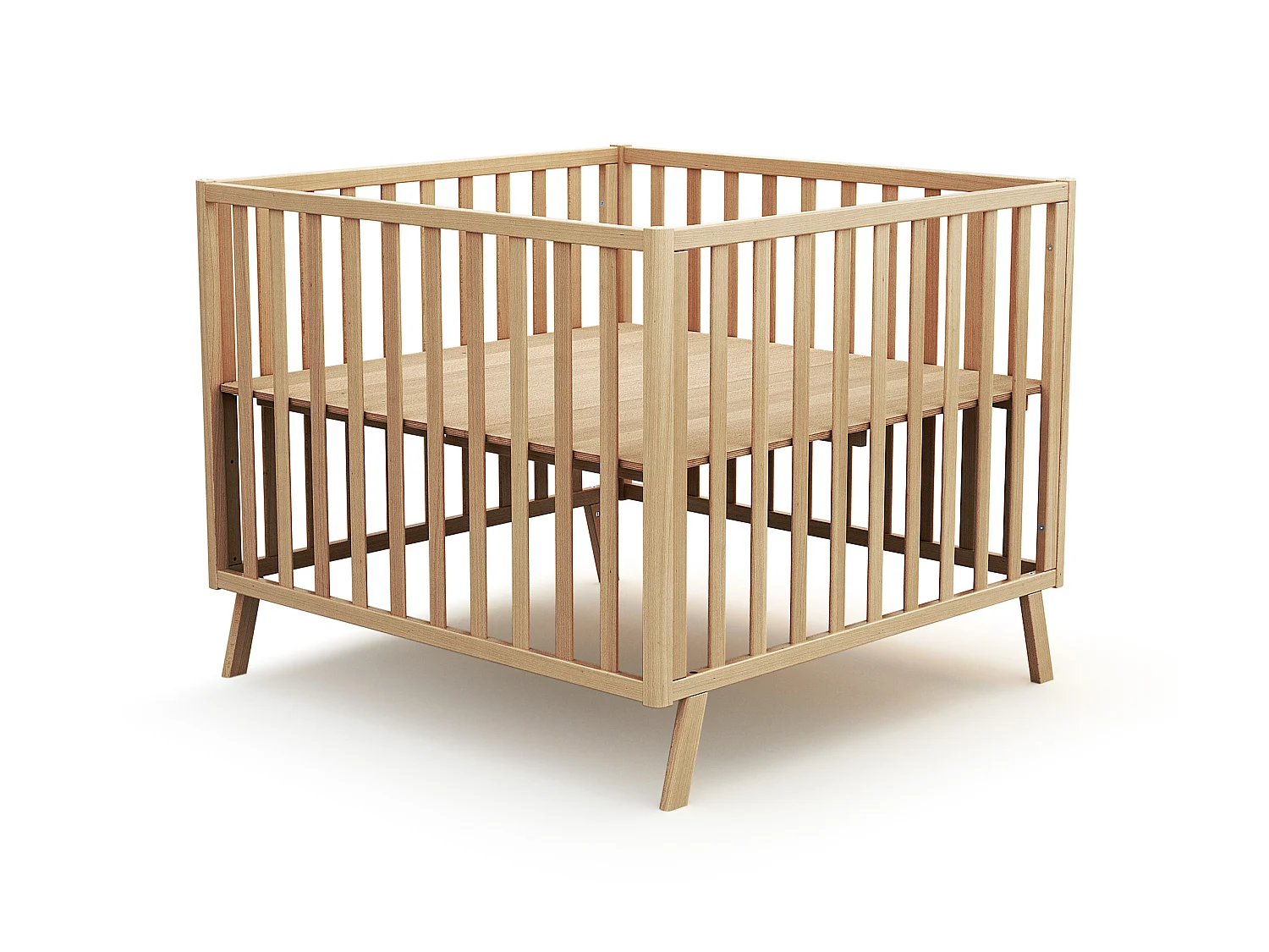 Parc bébé évolutif cabane en bois CONFORT Hêtre Verni 100 x 100 cm