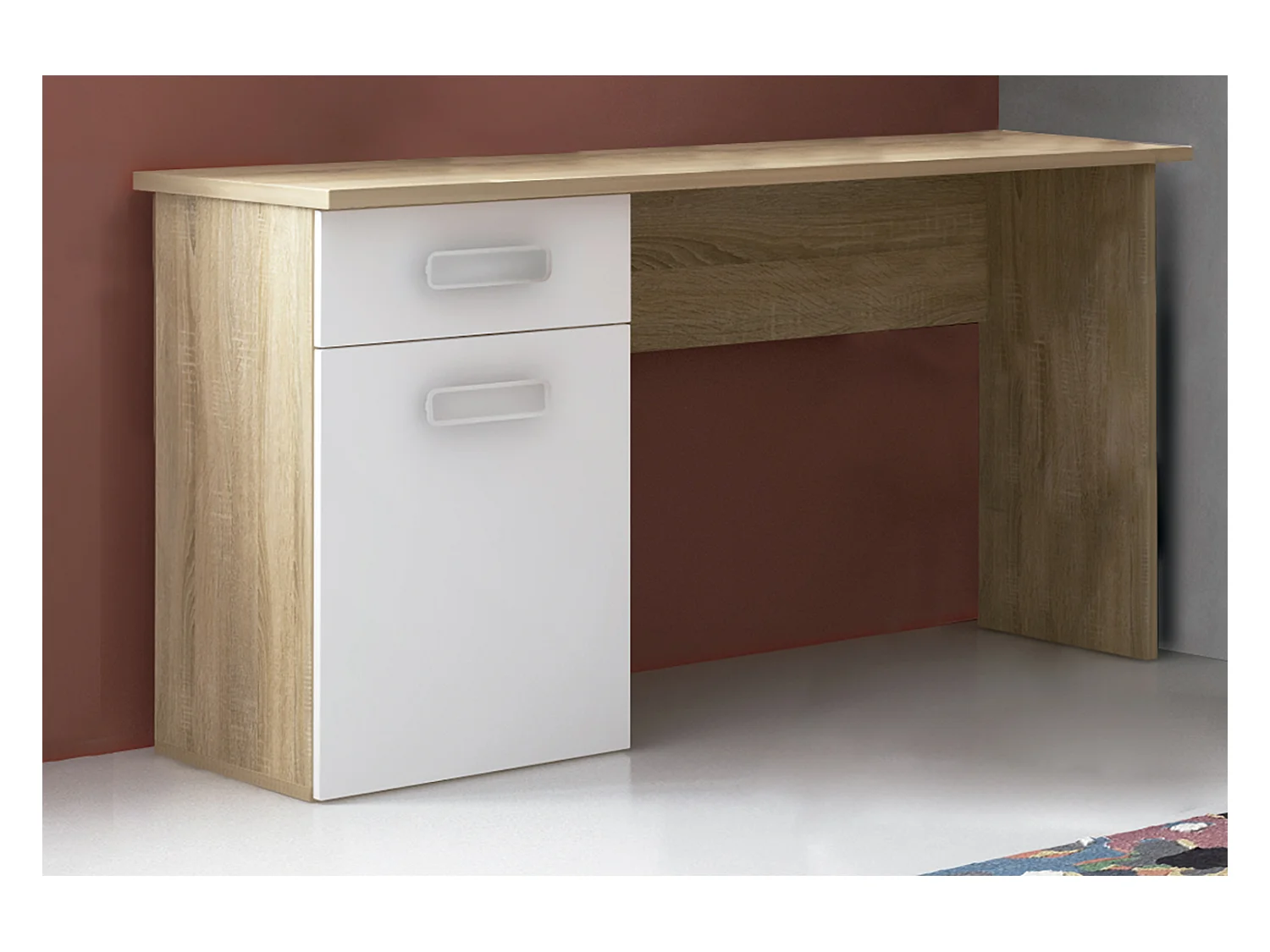 Table de bureau, meuble de bureau coloris Chêne cambrian/blanc - Longueur 120 x profondeur 49,8 x hauteur 72 cm