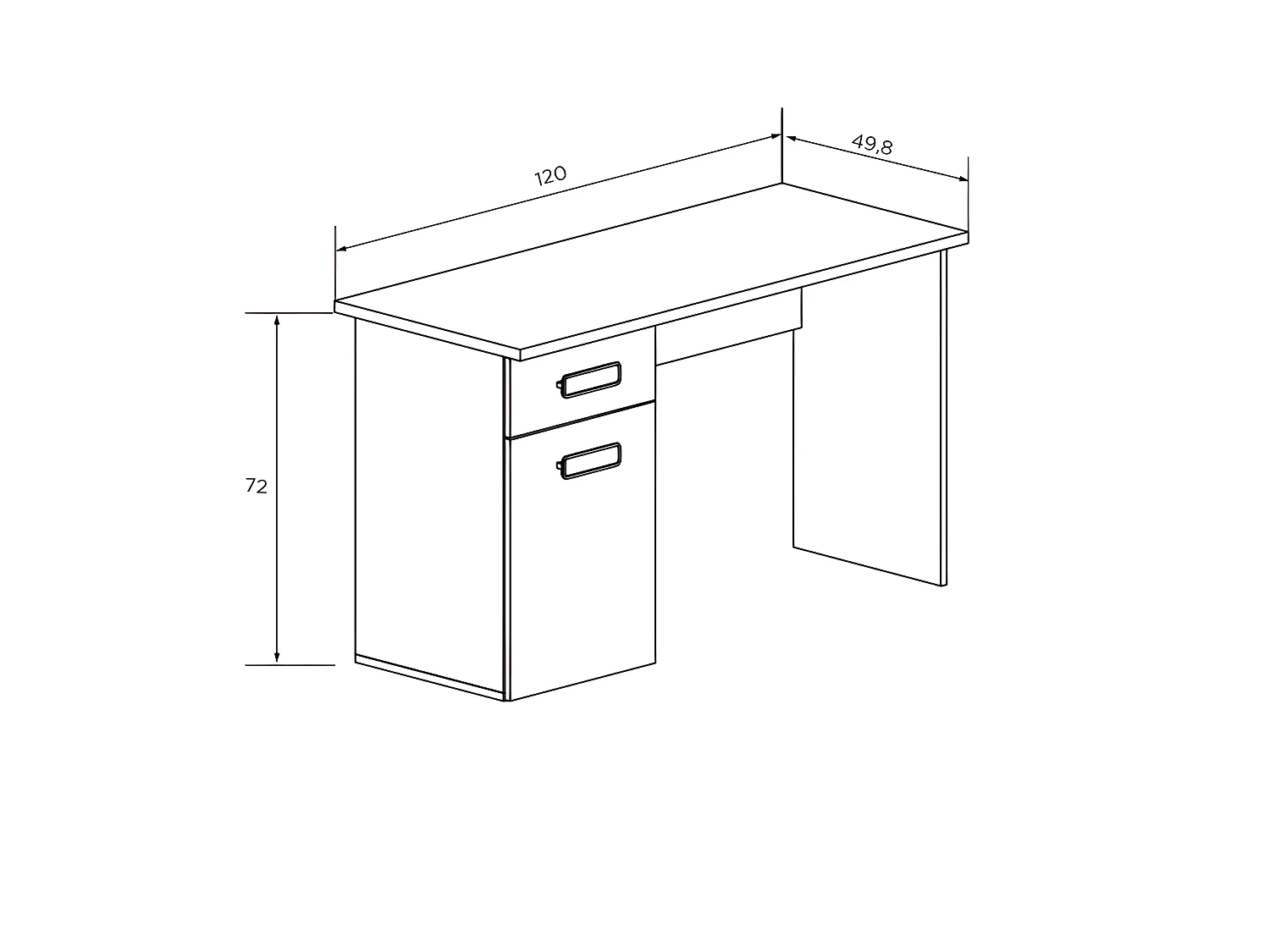 Table de bureau, meuble de bureau coloris Chêne cambrian/blanc - Longueur 120 x profondeur 49,8 x hauteur 72 cm