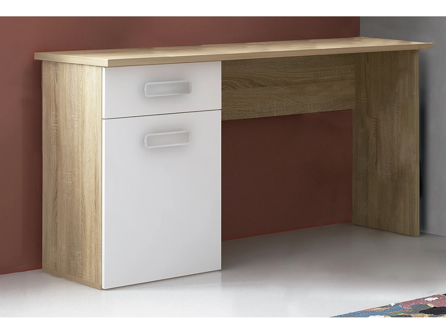 Table de bureau, meuble de bureau coloris Chêne cambrian/blanc - Longueur 120 x profondeur 49,8 x hauteur 72 cm