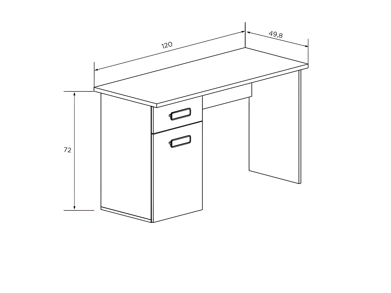Table de bureau, meuble de bureau coloris Chêne cambrian/blanc - Longueur 120 x profondeur 49,8 x hauteur 72 cm