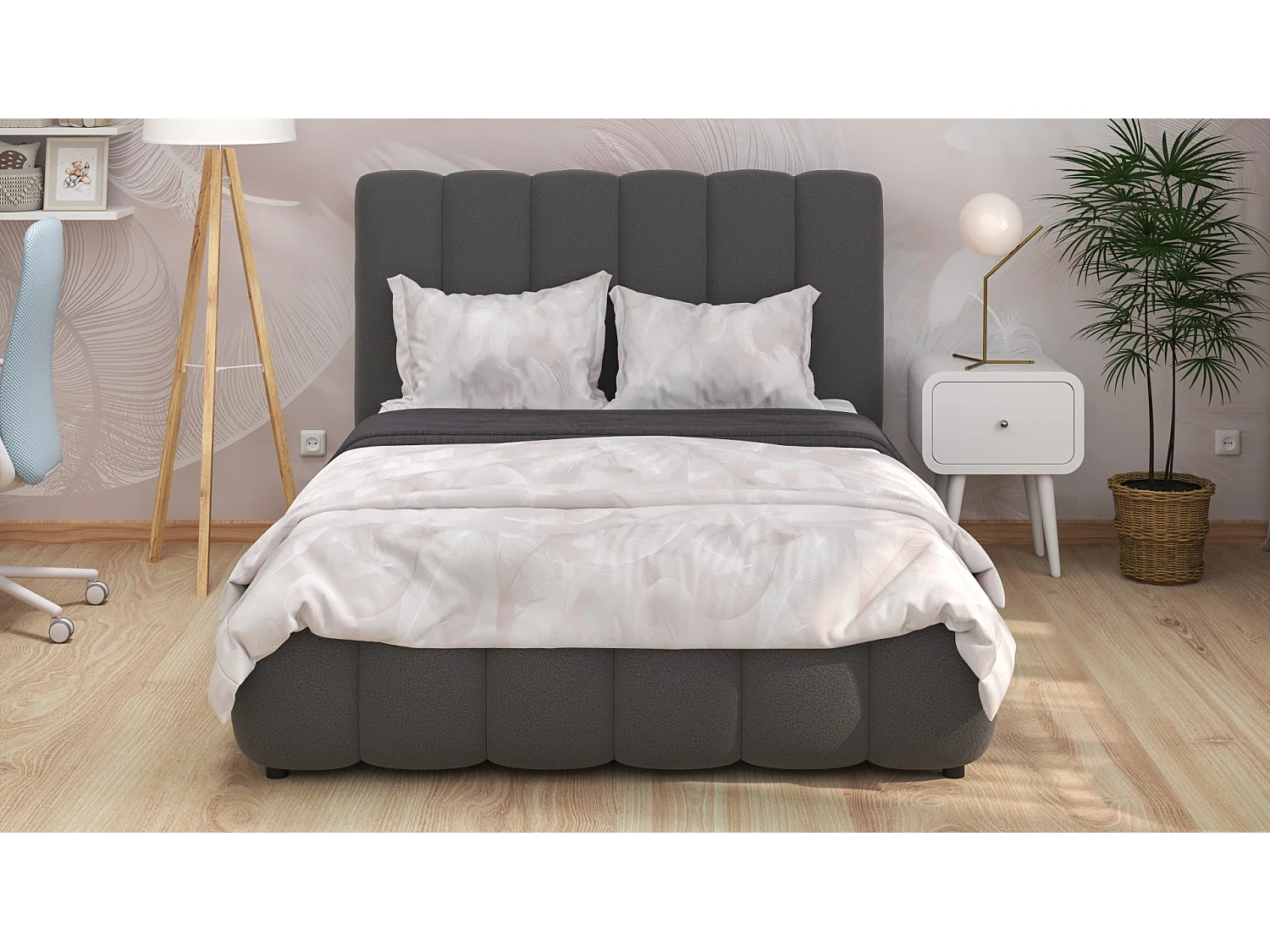 SIBLO Lit ado moderne Rico 160x200 cm Gris anthracite