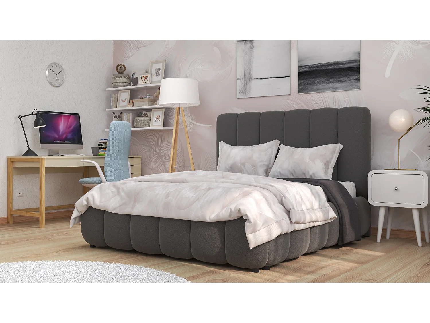 SIBLO Lit ado moderne Rico 160x200 cm Gris anthracite