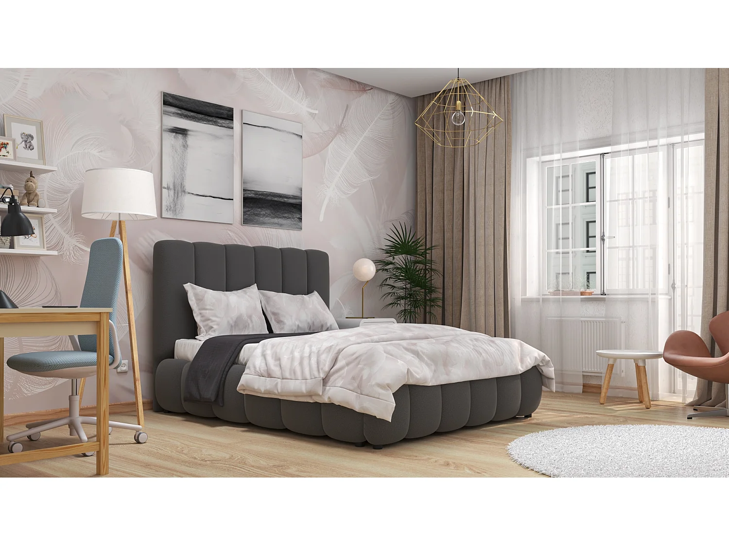 SIBLO Lit ado moderne Rico 160x200 cm Gris anthracite