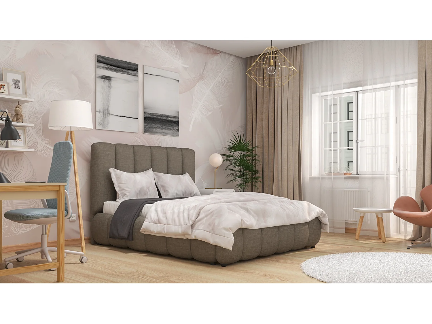 SIBLO Lit ado moderne Rico 180x200 cm Ivoire