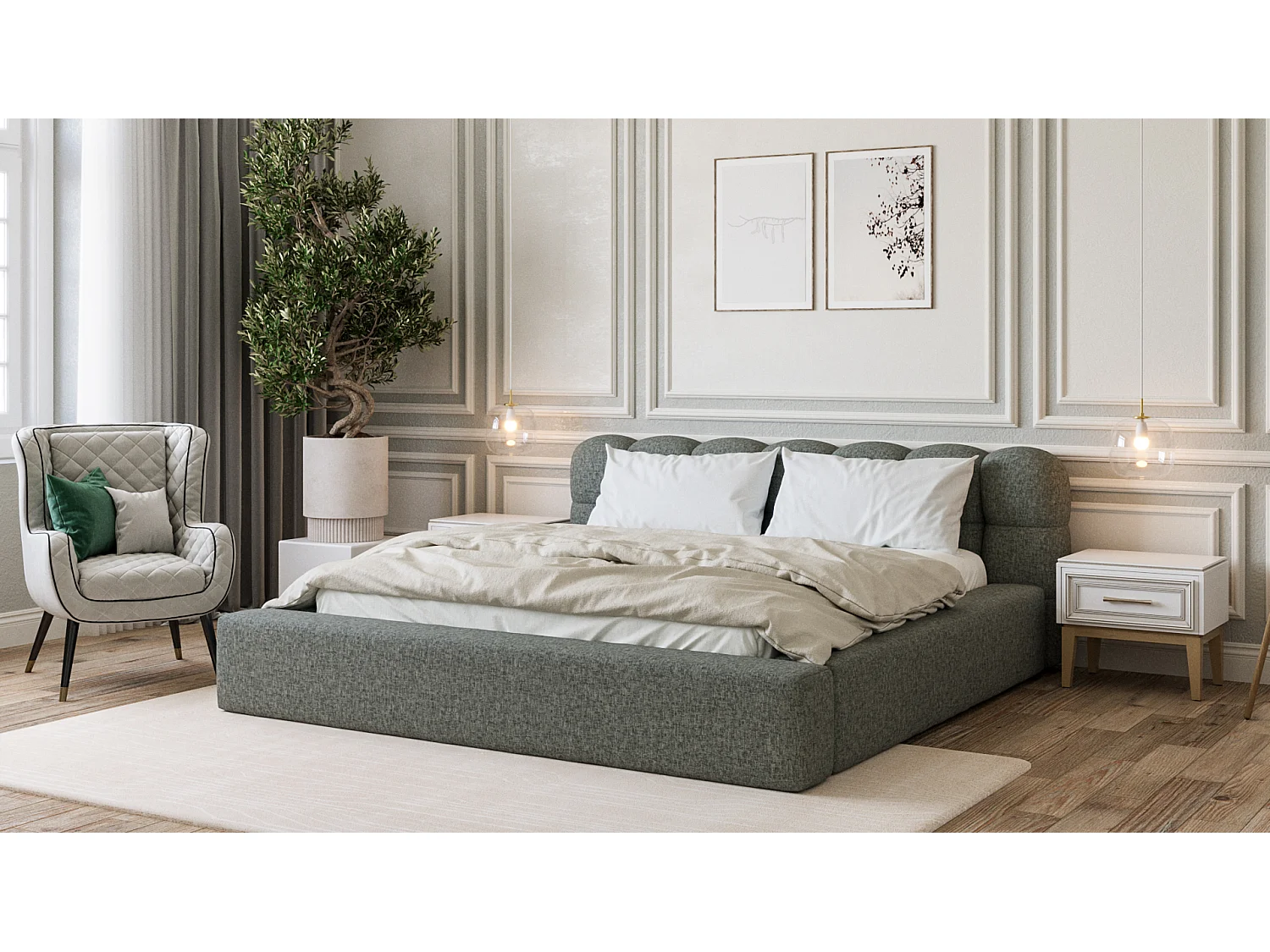 SIBLO Lit ado moderne Zelda 180x200 cm Ivoire