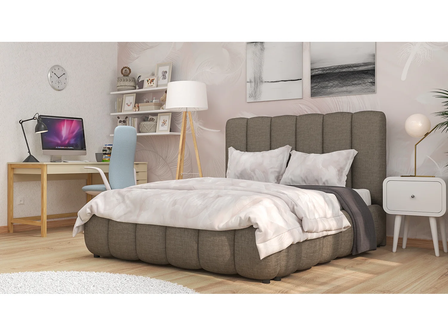 SIBLO Lit ado moderne Rico 160x200 cm Ivoire