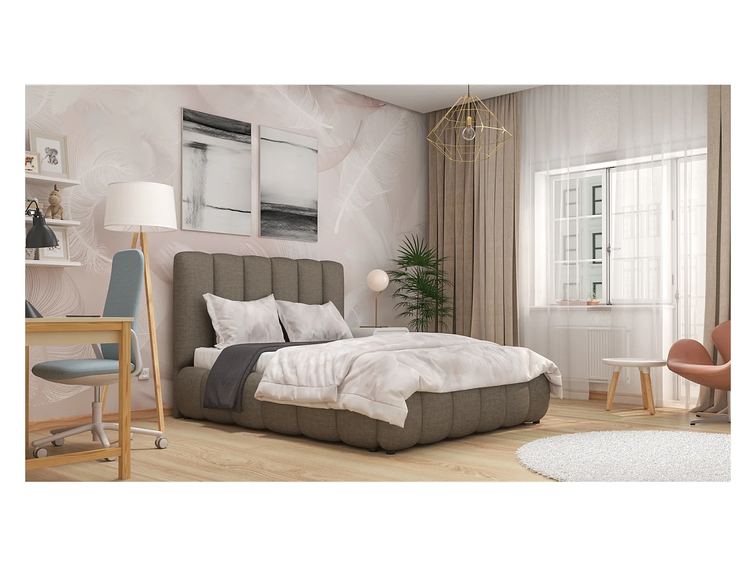 SIBLO Lit ado moderne Rico 140x200 cm Ivoire