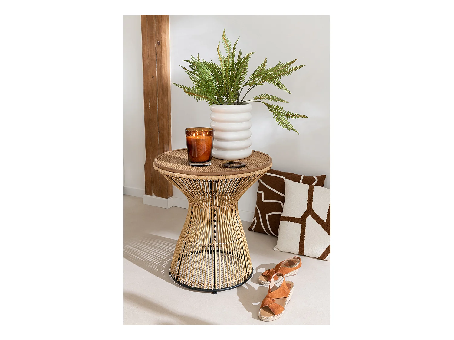 Table d'Appoint Design en Bambou "Rainures" 63cm Naturel