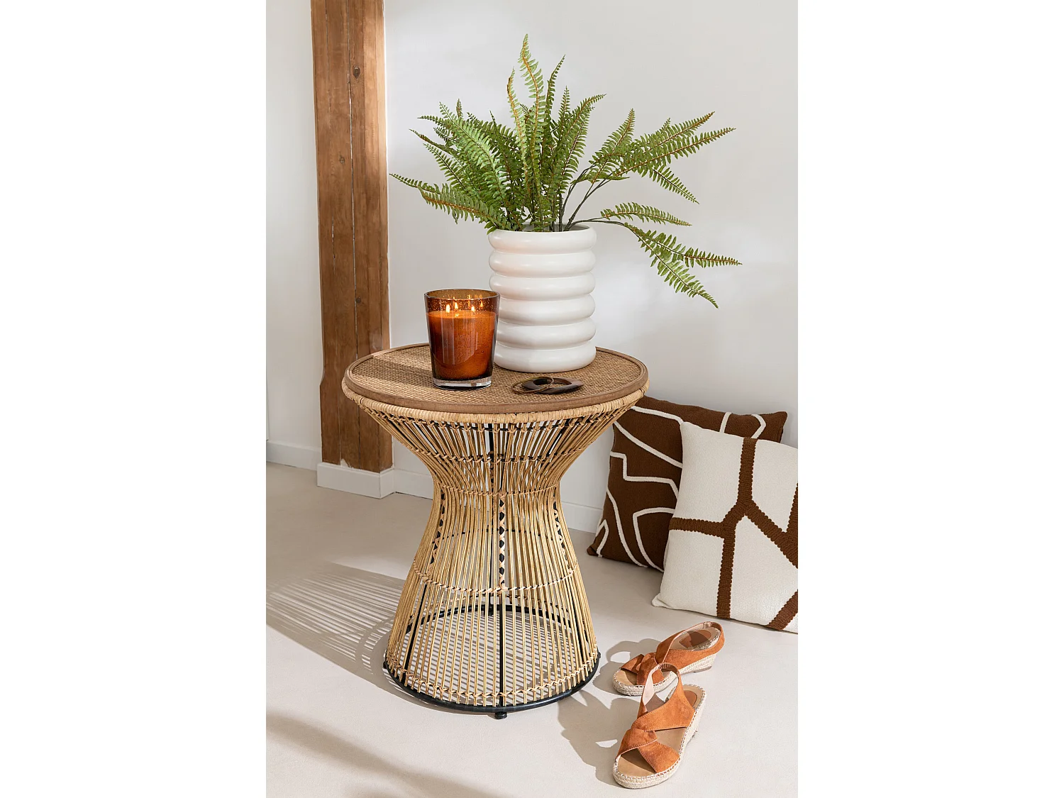 Table d'Appoint Design en Bambou "Rainures" 63cm Naturel