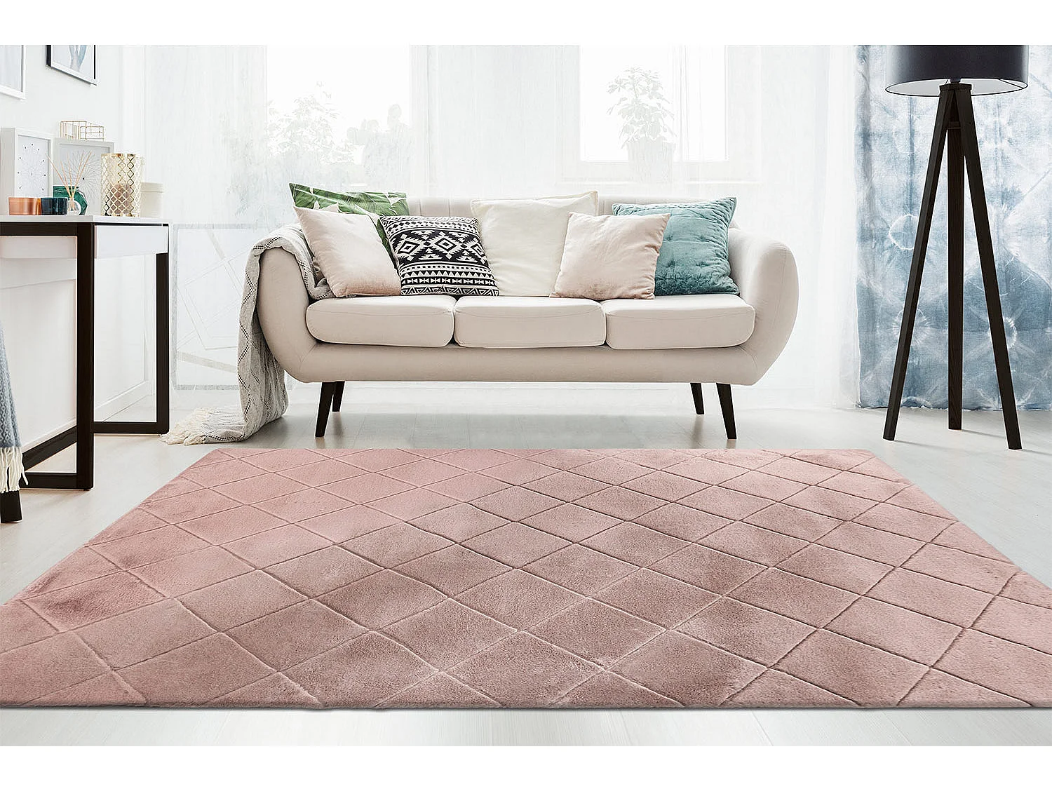 Tapis Super Soft à motif 3D losanges Rose poudré 120x170cm