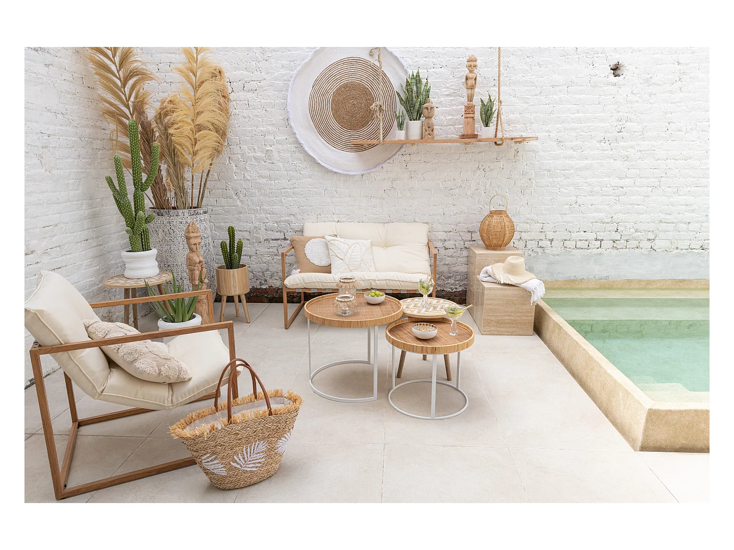 Lot de 3 Tables d'Appoint Gigognes "Baudoin" 55cm Naturel