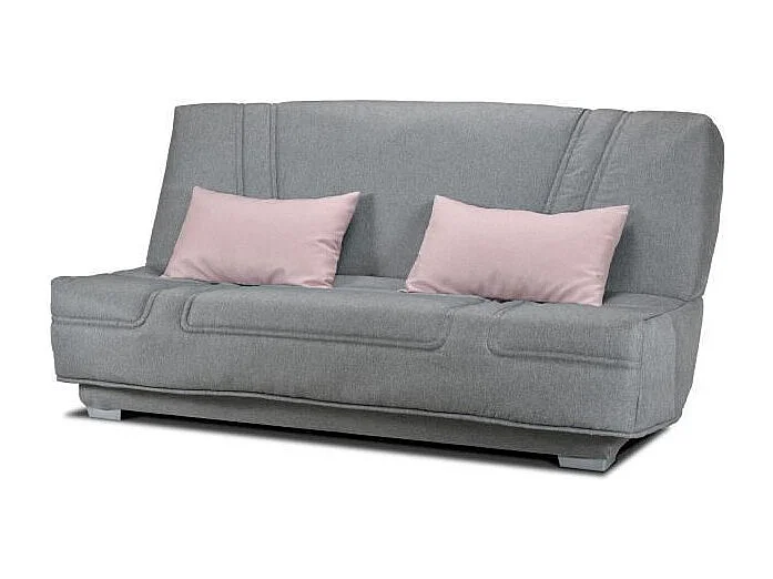 Banquette clic clac BULTEX - Tissu Gris + Coussins déco rose - L193 x P95 x H101cm - BELYNDA