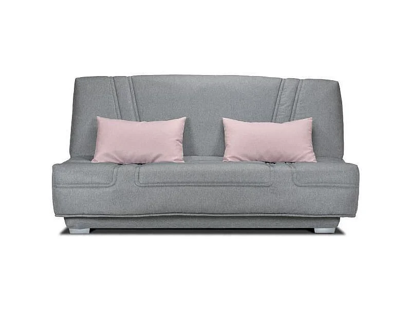 Banquette clic clac BULTEX - Tissu Gris + Coussins déco rose - L193 x P95 x H101cm - BELYNDA