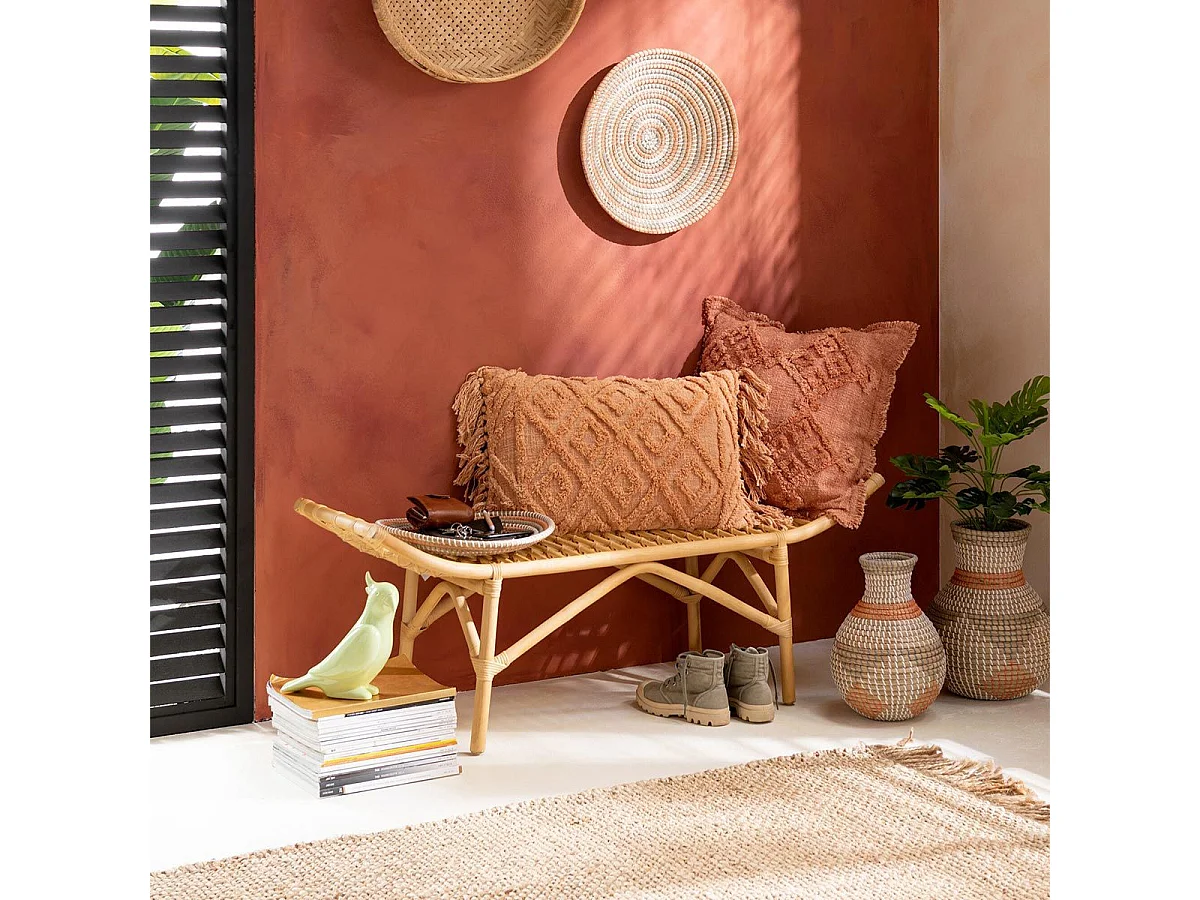 Coussin Déco Pompons "Amalia" 40x78cm Corail