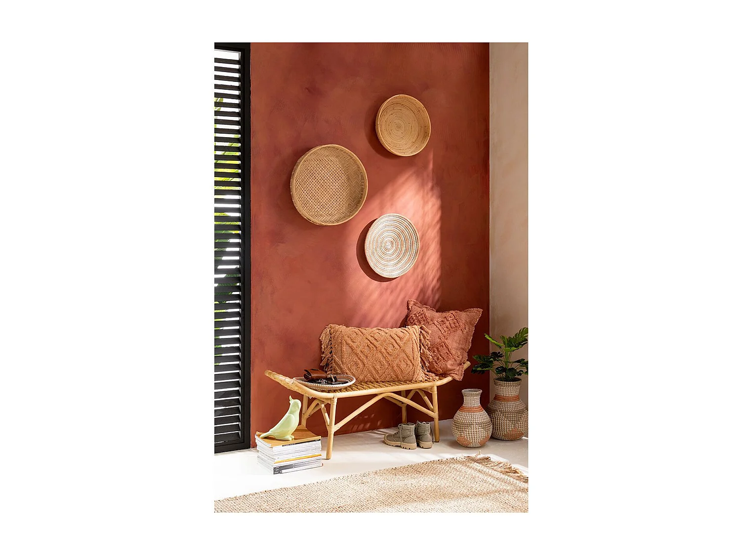 Coussin Déco Pompons "Amalia" 40x78cm Corail