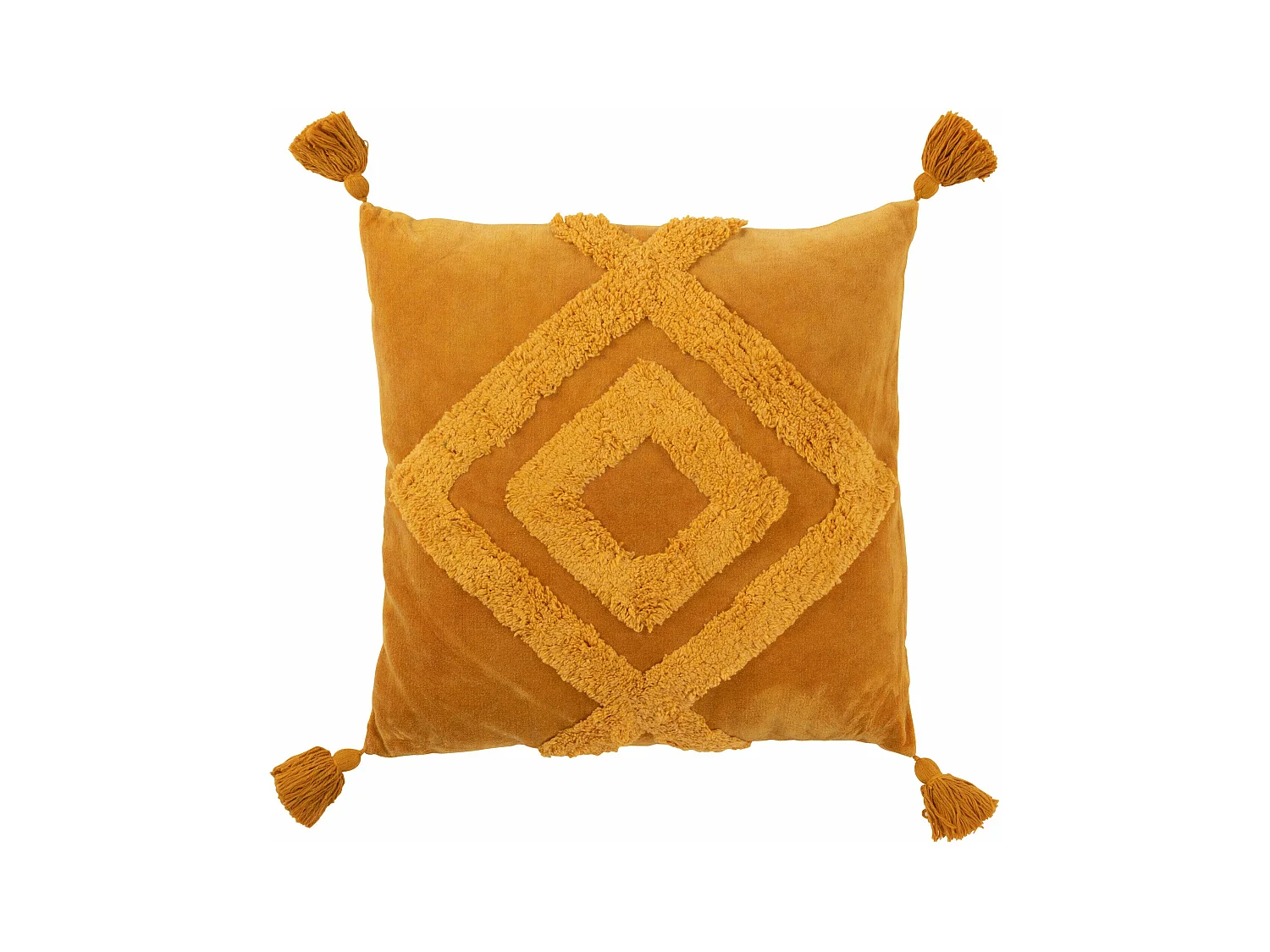 Coussin Déco Pompons "Happyful" 63x63cm Ocre
