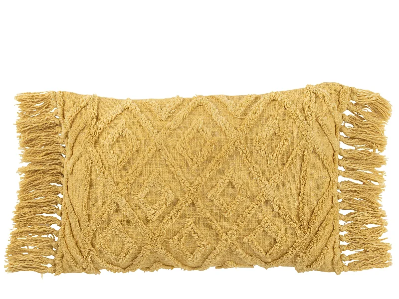 Coussin Déco Pompons "Amalia" 40x78cm Moutarde