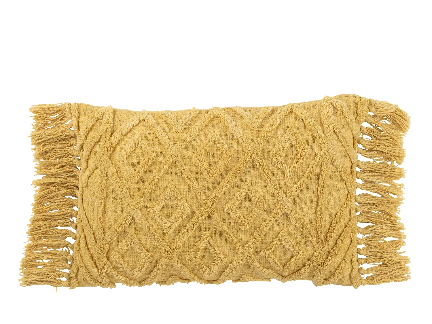 Coussin floches coton moutarde long 40x60x10cm