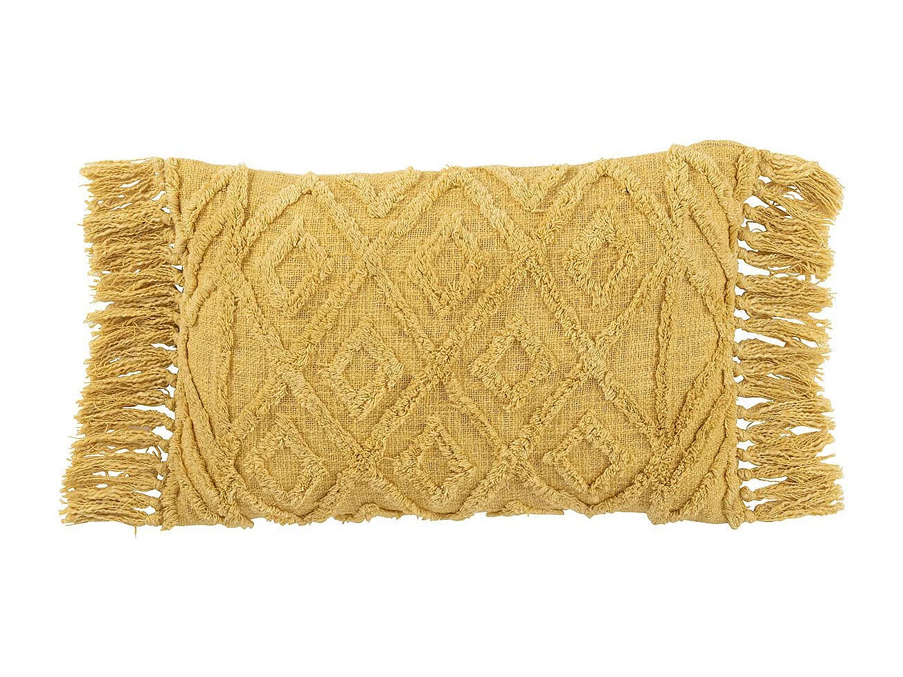 Coussin Déco Pompons "Amalia" 40x78cm Moutarde