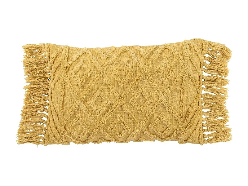 Coussin Déco Pompons "Amalia" 40x78cm Moutarde